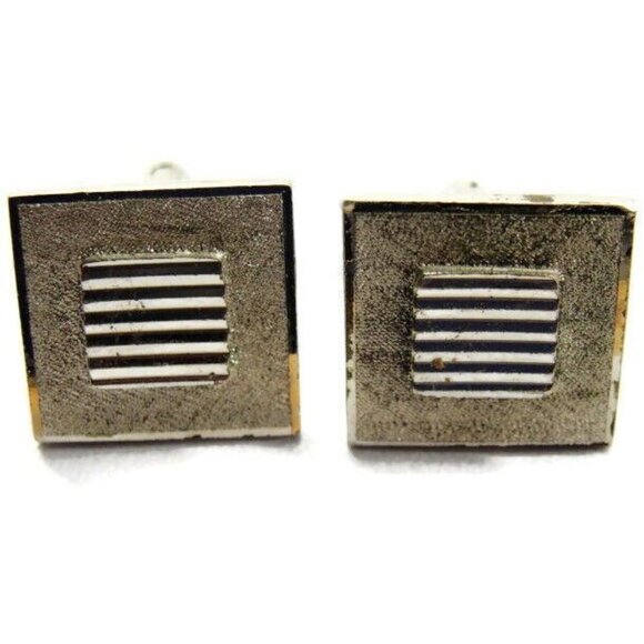 Joskes Moderist Square Ribbed Cufflinks Vintage Sterling Silver 925 Patina Tux - Picture 9 of 11